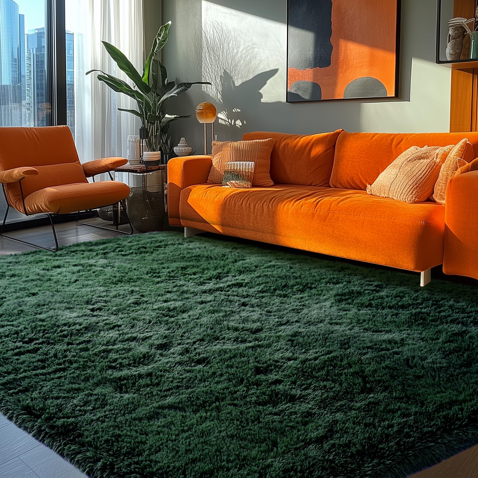 Fluffy Area Rugs - Green Furry Plush Soft Carpets for Bedroom, Living Room, Kids Room (Dark Green, 4x6)