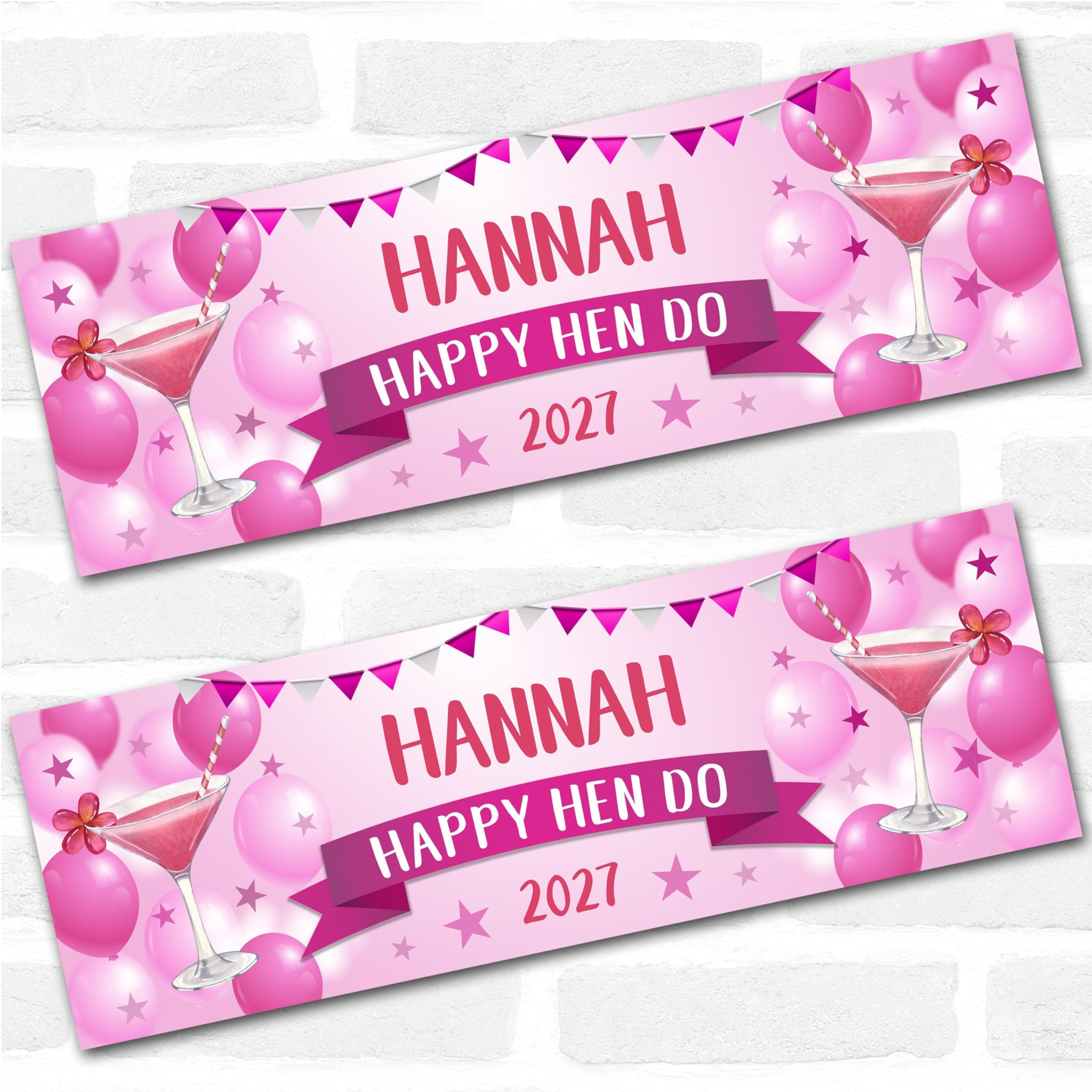 Personalised Party Banner For Hen Do Female Cocktail Pink Balloons | Custom Large Party Decoration, Event Banner, Backdrop, Décor, Signage. 3 ft x 1 ft | 4.5 ft x 1.5 ft | 6 ft x 2 ft
