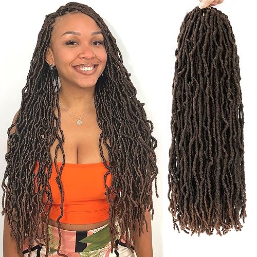 Rastas de pelo sintético de ganchillo de 22 pulgadas, color marrón degradado, 7 paquetes de cabello de ganchillo preanudado para mujeres negras,