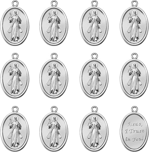 40 dijes de aleación con el corazón sagrado de Jesús "Jesús, confío en ti", dije de medalla religiosa para mujeres y hombres, regalo de bricolaje,