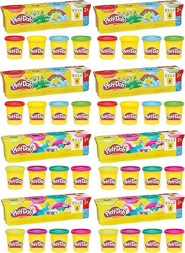 Play-Doh Paquete de 4 colores vibrantes, 32 latas coloridas de 3 onzas de compuesto de modelado, artes y manualidades para niños, juguetes