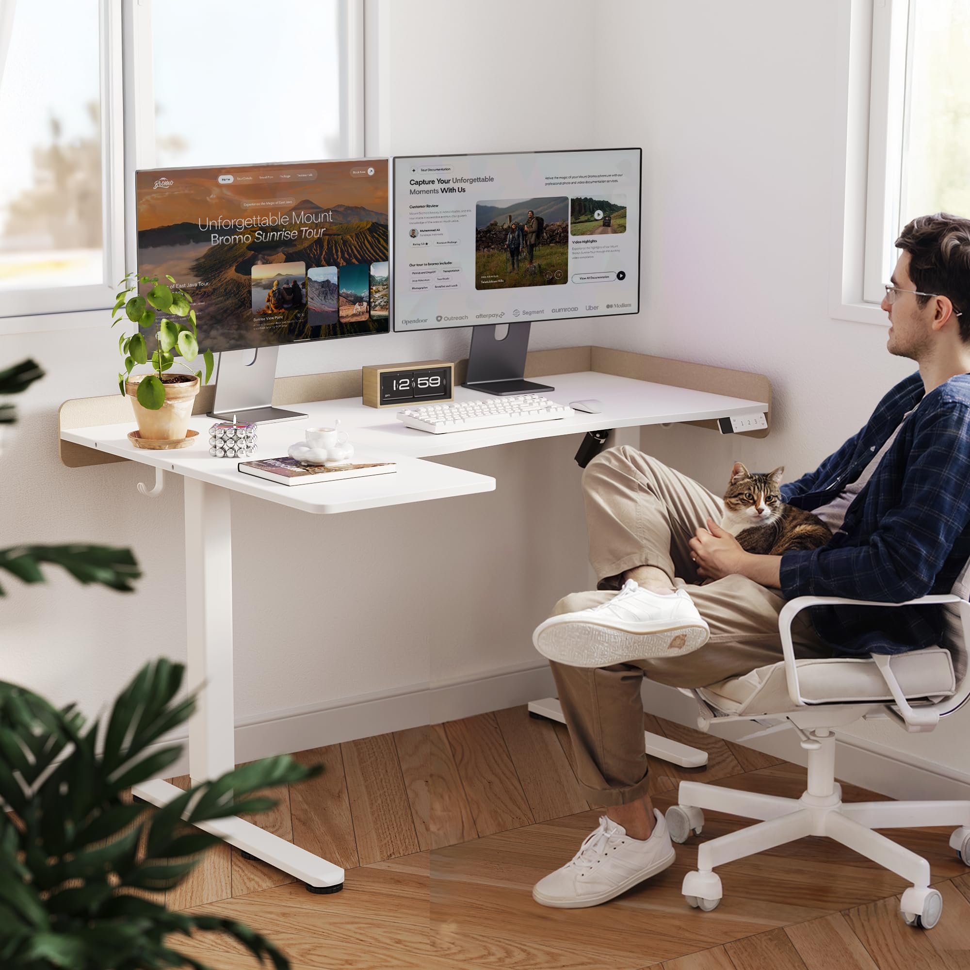 Amazon | Claiks 昇降デスク L字 電動 パソコンデスク 幅140CM＊奥行き