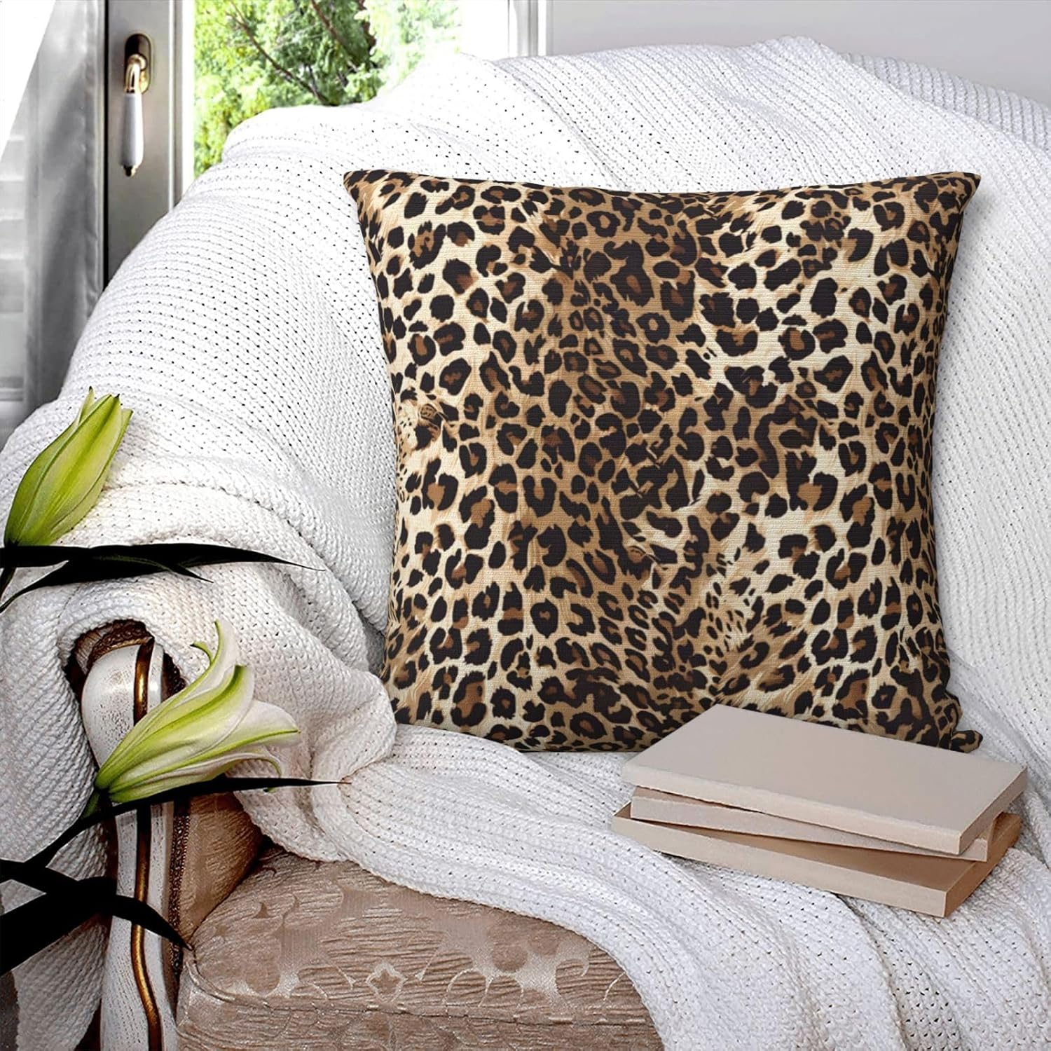 Yobvec Cheetah Print Pillow Covers Home Decor 18x18 Inch, Leopard Print Throw Pillowcase Decorative Cushion Cover for Bed Sofa Couch, 2 Sets - Image 6