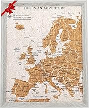 Splosh Travel Map - European Desk Pin Board in Grey with Wooden Frame - Cork with 100 Pins in 2 Colours to Mark Adventures