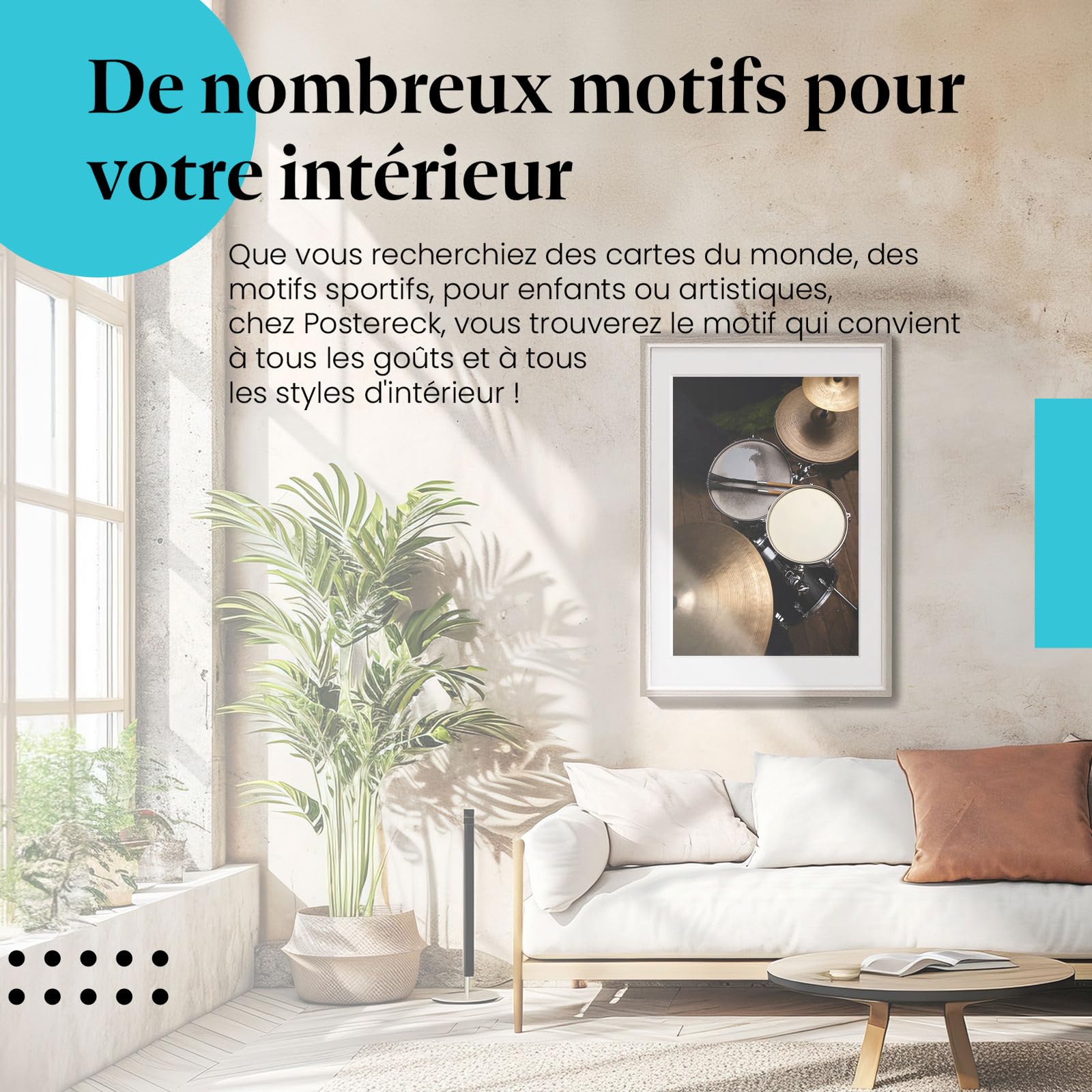 Postereck - 0127 - Batterie, musique rock, pop, drums, instrument. Art Mural Impression – Décoration musique, studio, concert, passion, Poster - toile - 100,0 cm x 75,0 cm