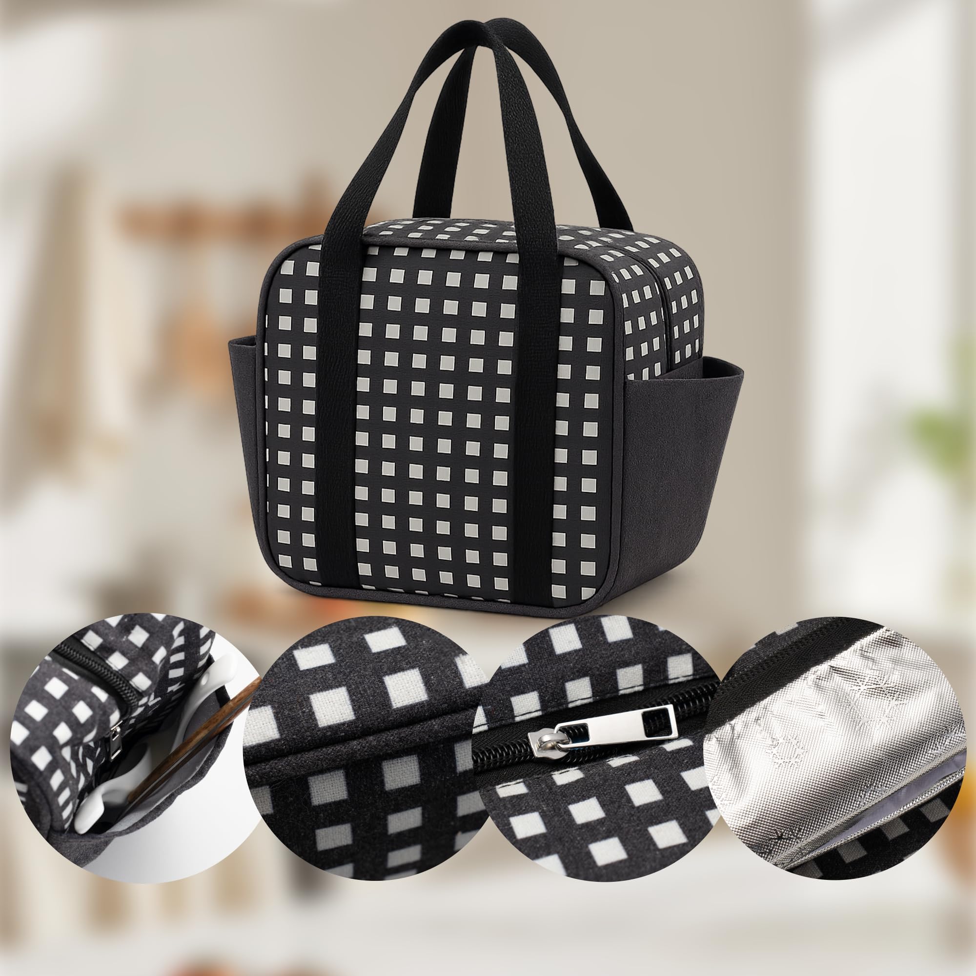 Urban Nest Borsa Pranzo Isolata per Adulti, Borsa Termica con Tasche Laterali, Borsa Frigo Riutilizzabile per Lavoro, Scuola, Picnic, Conservazione Cibo, Idea Regalo (24x14x20cm)