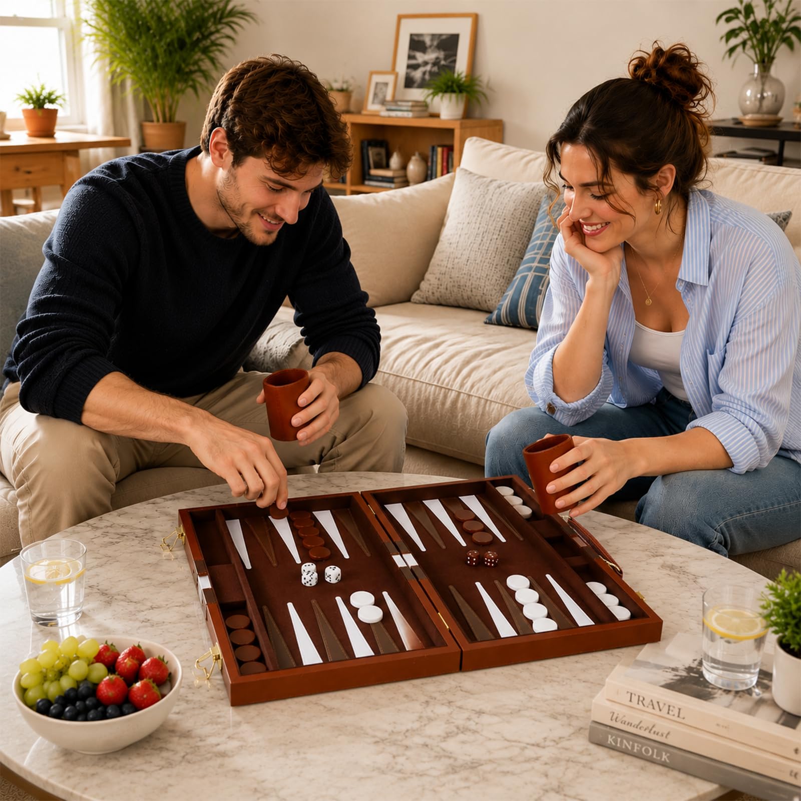 Set per backgammon, 38 x 24,5 cm, valigetta con rivestimento in feltro
