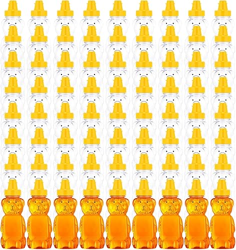 Hushee 72 botellas de plástico de 8 onzas con tapa a prueba de derrames y a prueba de fugas, botella de jugo de oso para regalos de baby shower,
