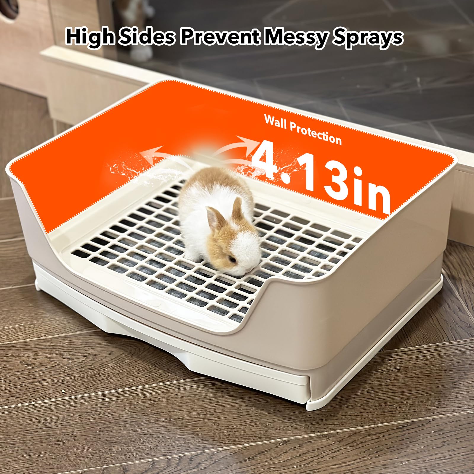 RUBYHOME Oversize Rabbit Litter Box with Drawer, Corner Toilet Box with Grate Potty Trainer, Bigger Pet Pan for Adult Guinea Pigs, Chinchilla, Ferret, Galesaur, Small Animals, 16.9 inch Long (White) - image 7