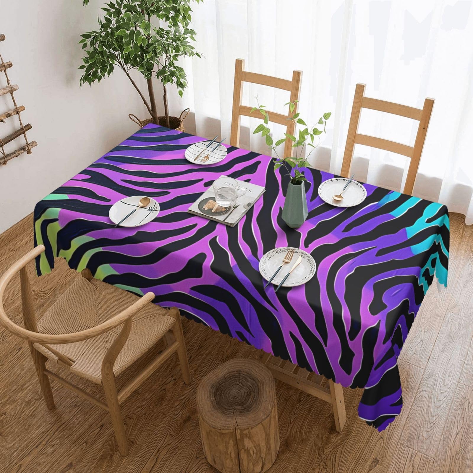 WPKJU Blue Green Camouflage Zebra Stripes Printed Rectangle Tablecloth 72x54 Inch with Lace Trim, Water-Resistant Washable Table Cover for Farmhouse Weddings, Outdoor Picnics & Holiday Dining