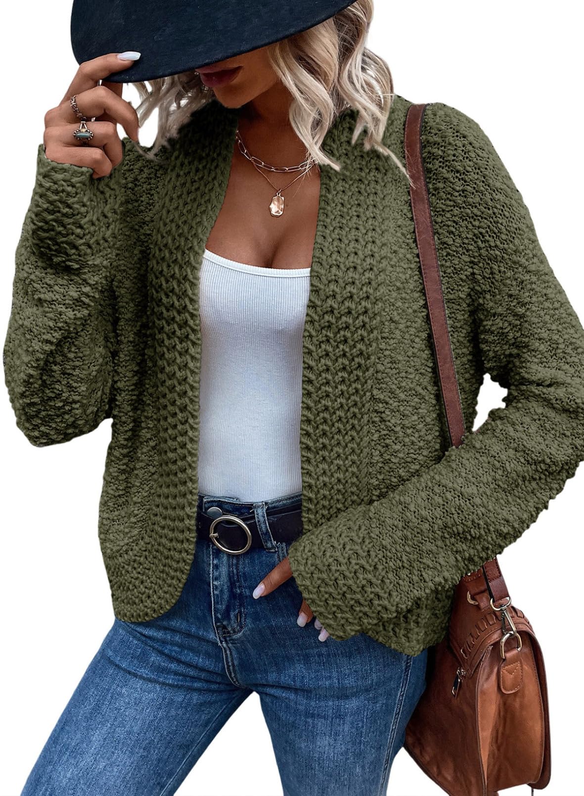 Dokotoo Women's 2025 Fashion Casual Open Front Long Sleeve Chunky Knit Cardigans Sweaters Outerwear Coats