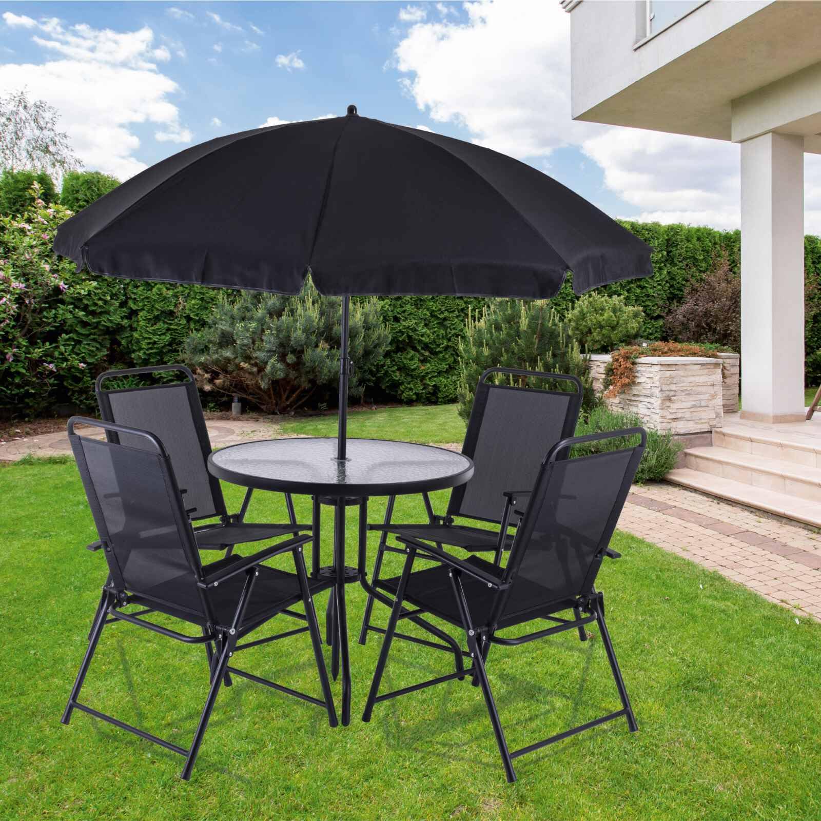 Practixx Salon de Jardin pour Balcon PX-BS-1 – Salon de Jardin 4 Personnes – Ensemble Table et 4 chaises de Jardin – Parasol Inclus – Résistant aux intempéries et aux UV