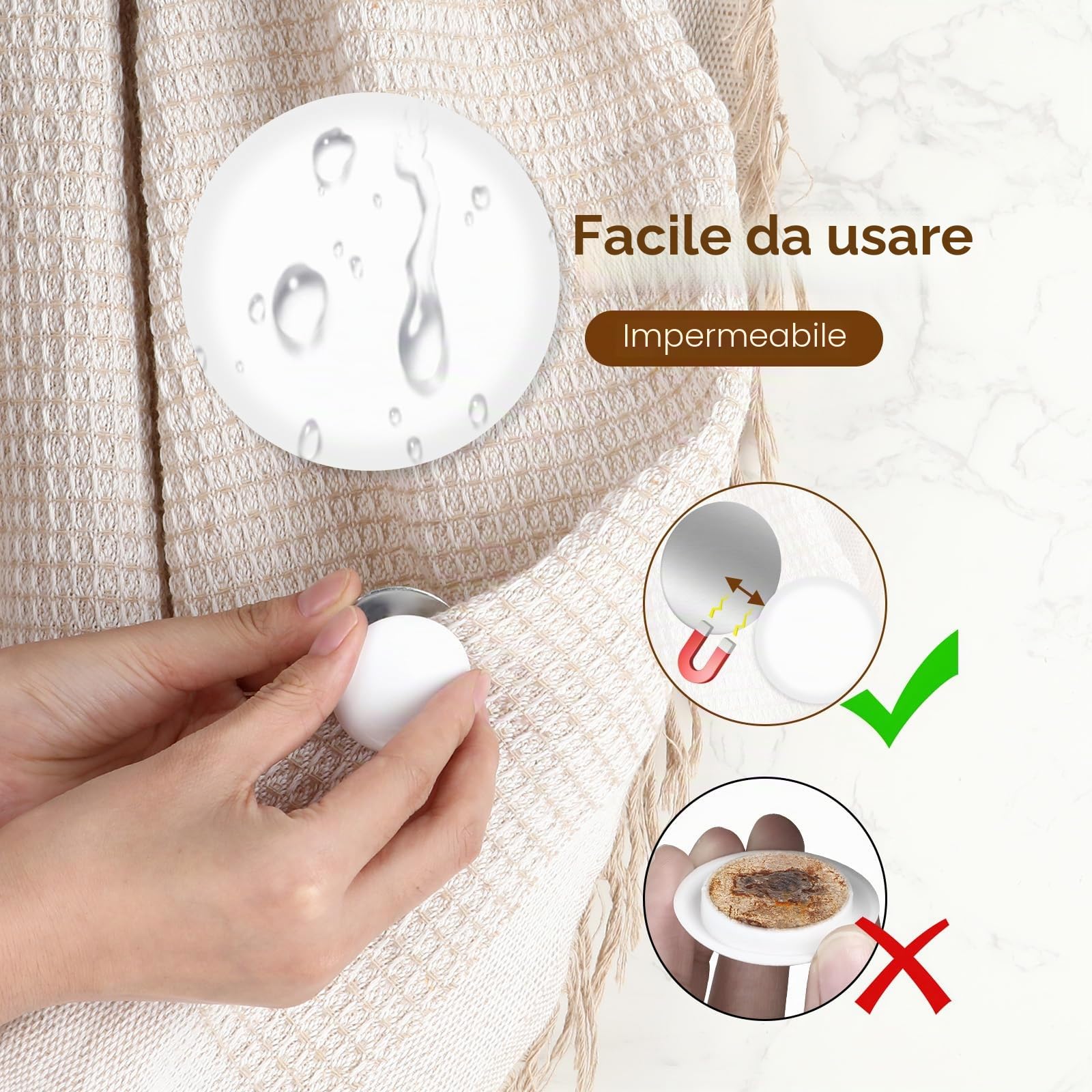 16 Pezzi Pesi per Tende da Esterno, Magneti per Tende da Interno, Impermeabili Calamita per Tende, Rotondi Calamite per Tovaglie, Peso per Tende da Doccia, Fermatende Calamita (Bianco)
