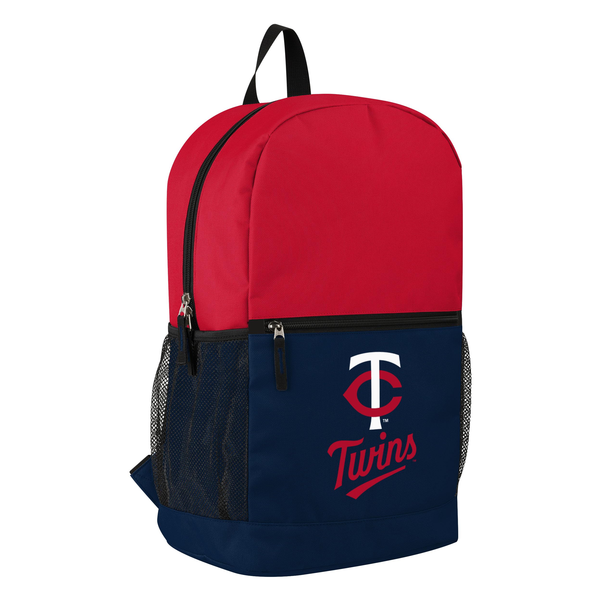 FOCO MLB Officially Licensed Baseball Team Color Primary Logo 2 Tone Big Logo Color Block School Bag Travel Backpack, Minnesota Twins, One Size, Daypack Backpacks