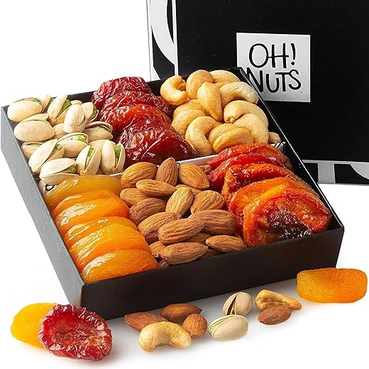 Nut and Dried Fruit Gift Basket - Prime Arrangement Platter- Assorted Nuts and Dried Fruits Holiday Snack Box for Birthday, Care Package, Anniversary, Adults, Women, Men- Oh! Nuts (6 Variety)