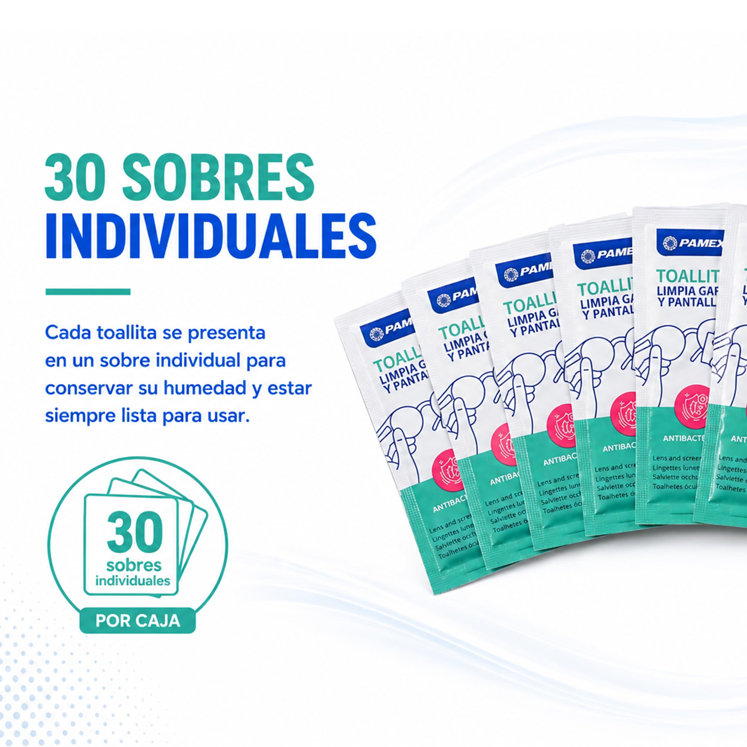 Pamex - Toallitas Limpia Gafas y Pantallas 30 sobres indivuales (24 sets de 30 sobres)