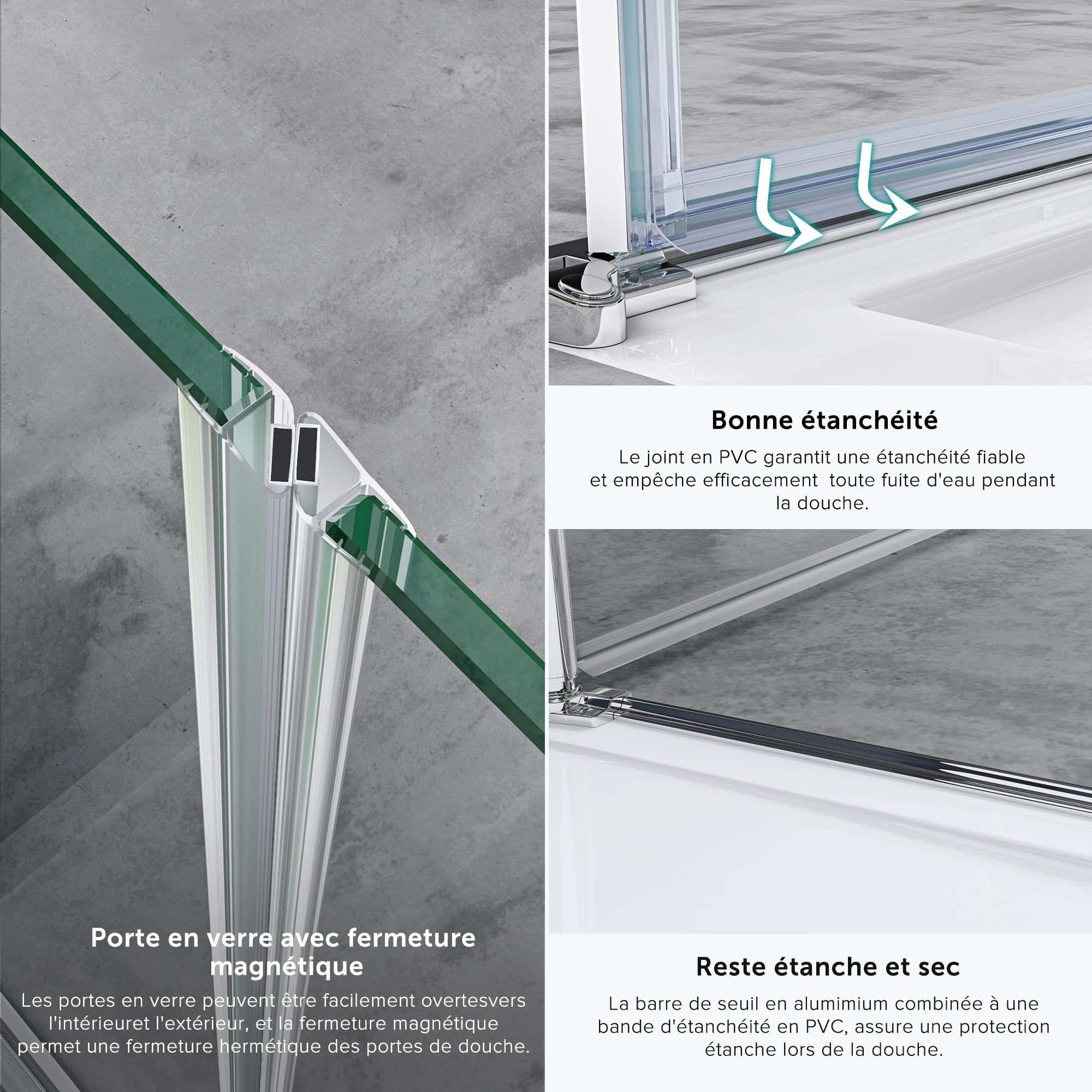 doporro Double Porte de Douche Pivotante pour Niche 140cm Verre Trempé 8mm | Paroi de Douche, Pare-Douche Verre de Sécurité, 140x195cm, Teramo24MS