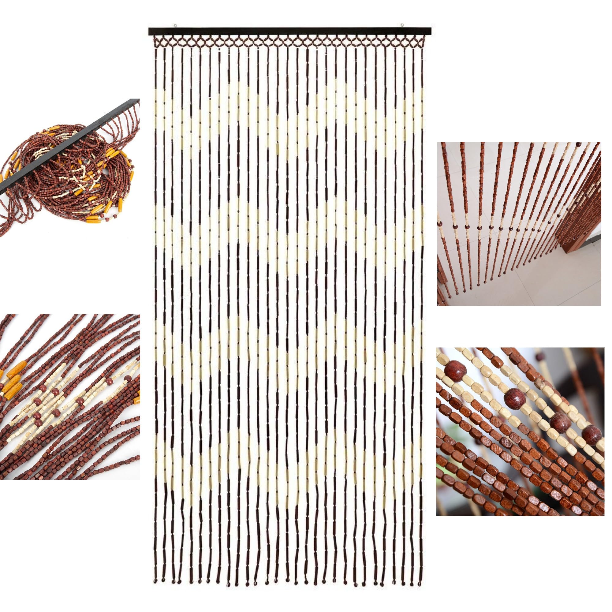 Retaaj Brown Bamboo Beaded Wooden Door Curtain Summer Blind Fly Screen 90Cm X 180Cm Beautiful Hanging & Caravan Room Window Decorations Dividers For, Doorways,