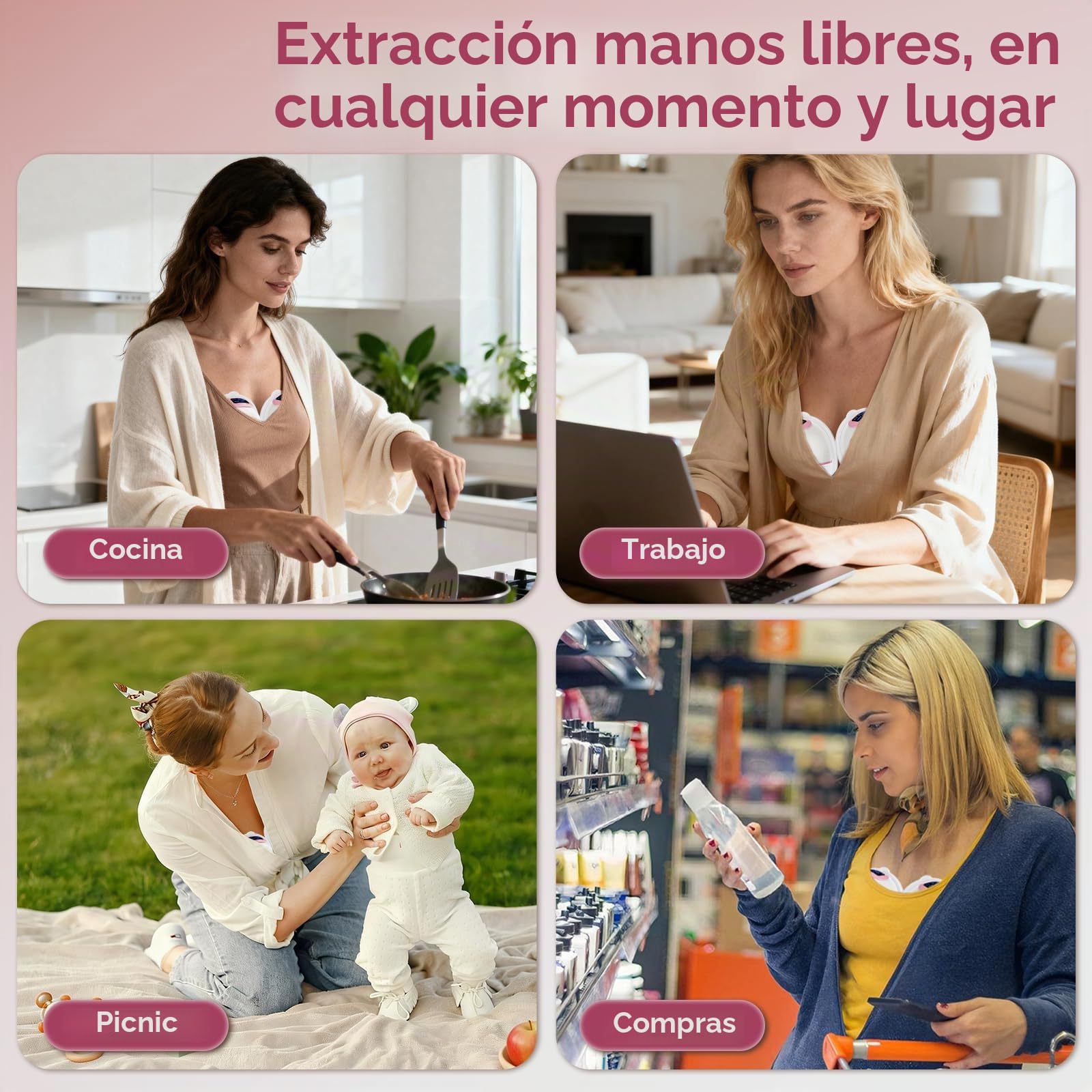 Extractor de leche eléctrico manos libres, 2 extractores de leche de 180 ml de gran capacidad, 3 modos y 15 niveles, extractor de leche portátil con pantalla LED, función de memoria y apagado
