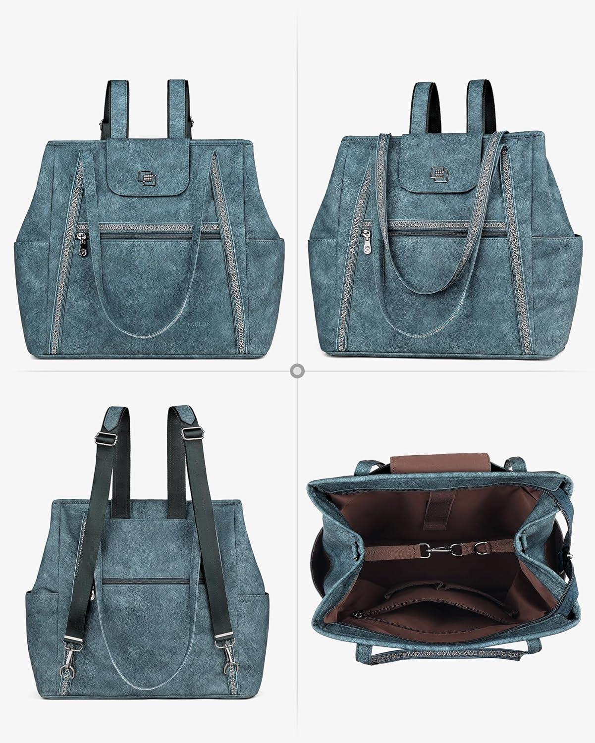 FADEON Large Laptop Tote Bag for Women Designer Leather Laptop Bag Fashion Travel Backpack Purse Shoulder Handbag - Image 8