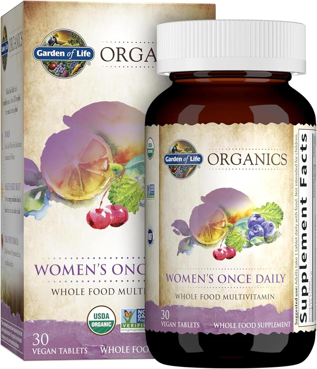 Garden of Life Organics Multivitamin for Women - Women's Once Daily Multi - Whole Food Multi with Iron, Biotin, Vegan Organic Womens Multivitamin for Health, Energy Hair Skin and Nails, 30 Tablets | Women's Once Daily, Whole Food Multi with Iron, Biotin, Vegan, for Health, Energy Hair, Skin, and Nails