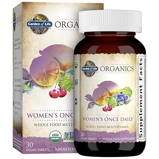 Garden of Life Organics Multivitamin for Women - Women's Once Daily Multi - Whole Food Multi with Iron, Biotin, Vegan Organic Womens Multivitamin for Health, Energy Hair Skin and Nails, 30 Tablets