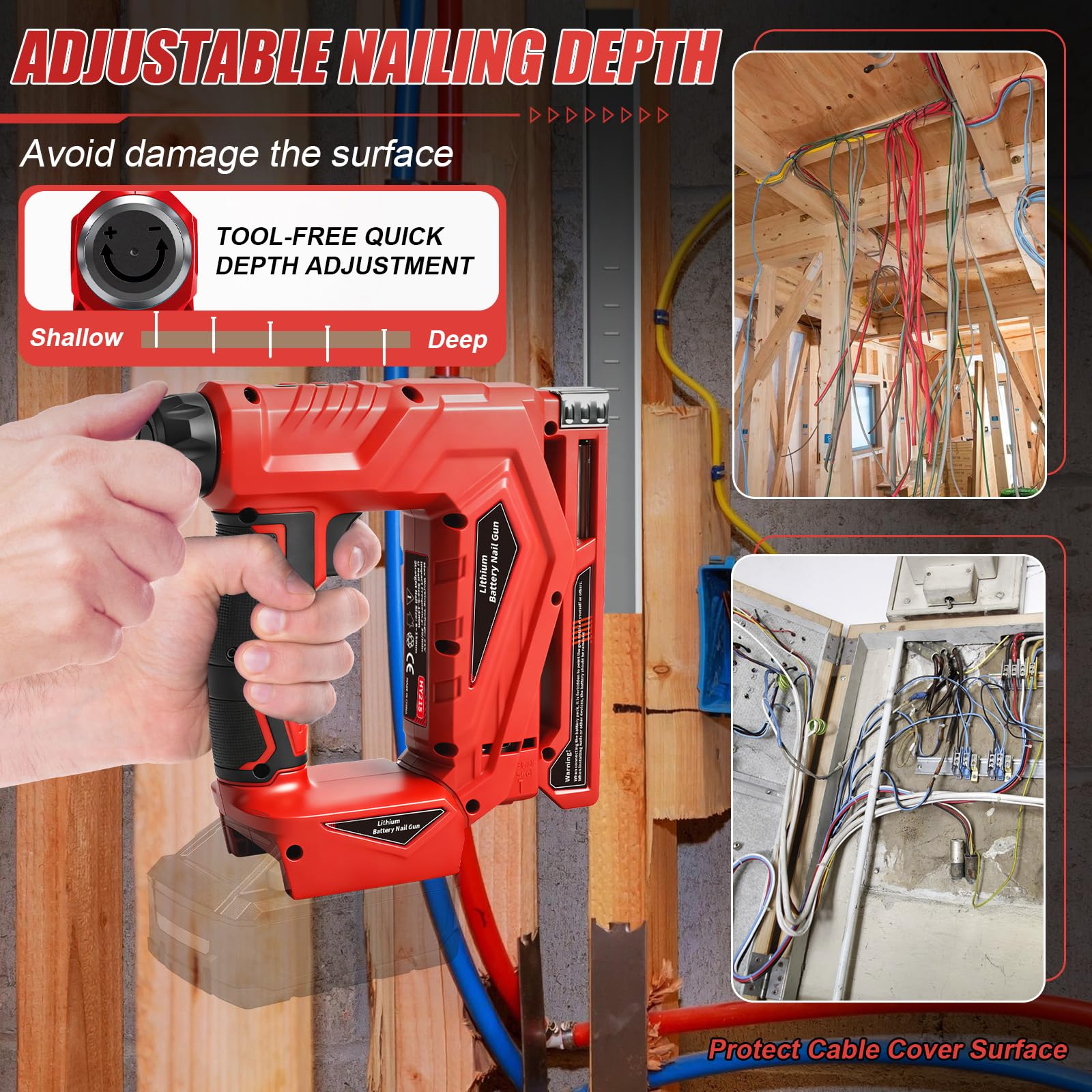 Roadtime Juego de clavadora inalámbrica para Milwaukee 18 V baterías (sin batería),Clavadora y grapadora 2 en 1 Incluye 1000 clavos/grapas,Profundidad de clavo ajustable para carpintería y bricolaje