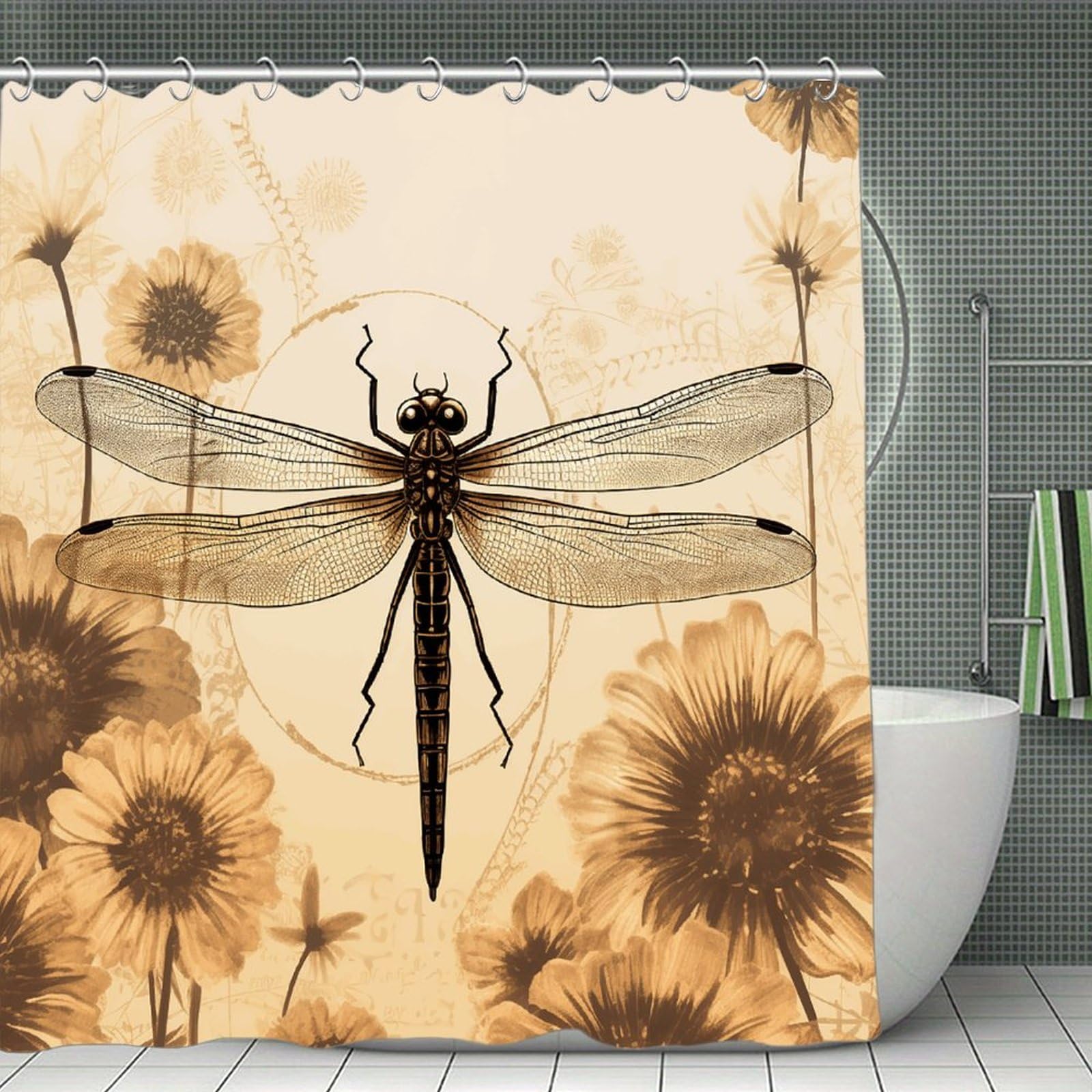 FekiLoot Dragonfly on Sunflower Shower Curtain Minimalist Aesthetic Bath Curtain with Hooks Simple Water Resistant Bathroom Shower Curtains Cute Blackout Privacy Curtains Cloth Curtain