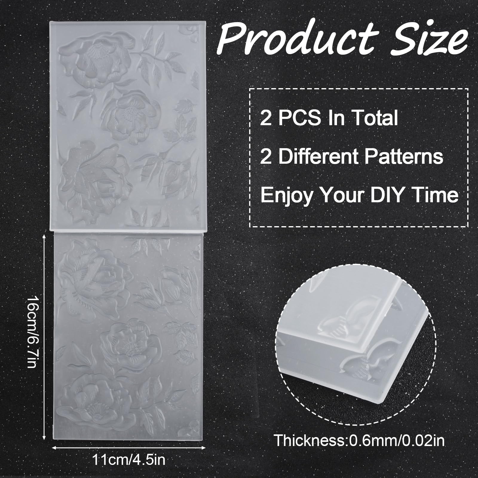 HICOHAND 3D Plastic Embossing Folders, 2Pcs of 3D Concave Convex Embossing Molds (Blooms)
