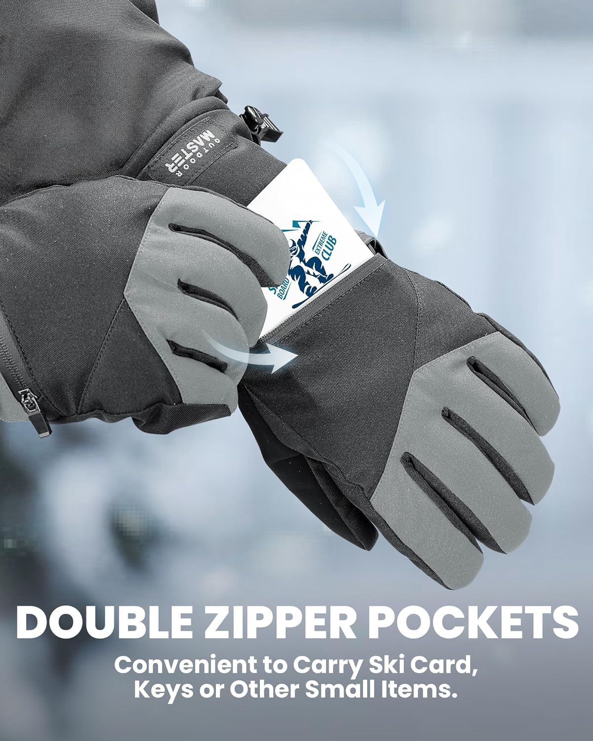 OutdoorMaster Ski Snow Gloves for Women & Men, 3M Thinsulate Waterproof Snowboard Gloves for Winter Warm Windproof Snowmobile with Double-Pocket - Image 6