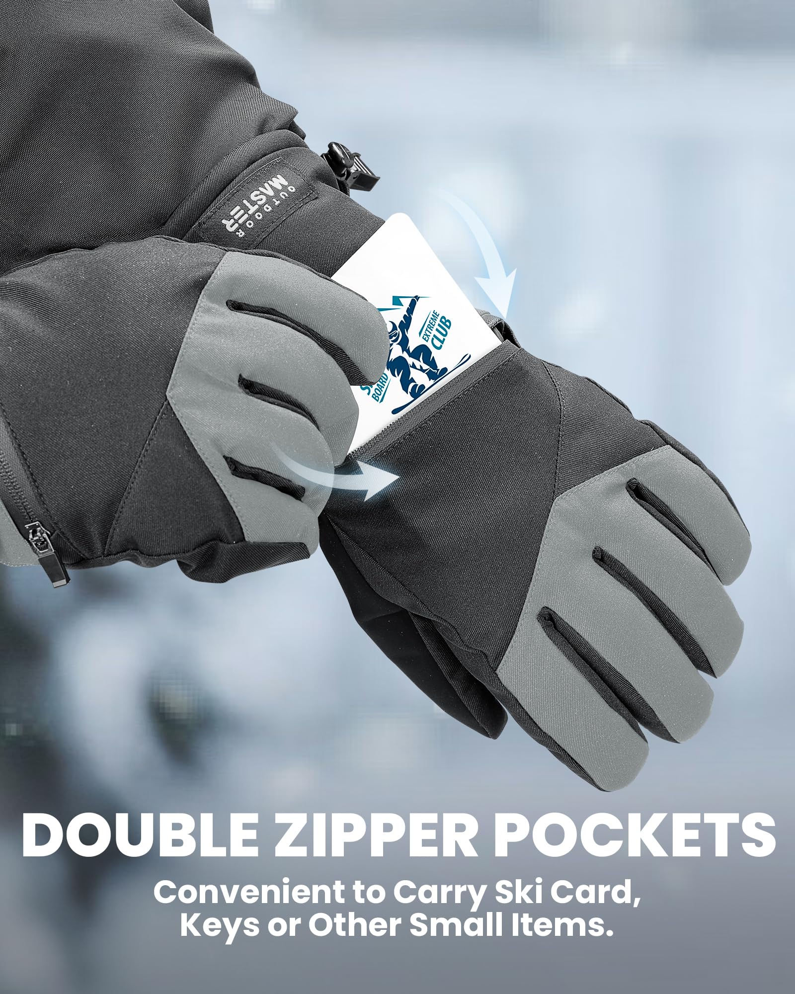 OutdoorMaster Gants de Ski et de Neige pour Homme et Femme 3M Thinsulate, Gants d'hiver Chauds pour écran Tactile, Thermiques et imperméables avec Double Poche pour Le Ski, Le Snowboard, Les Sports
