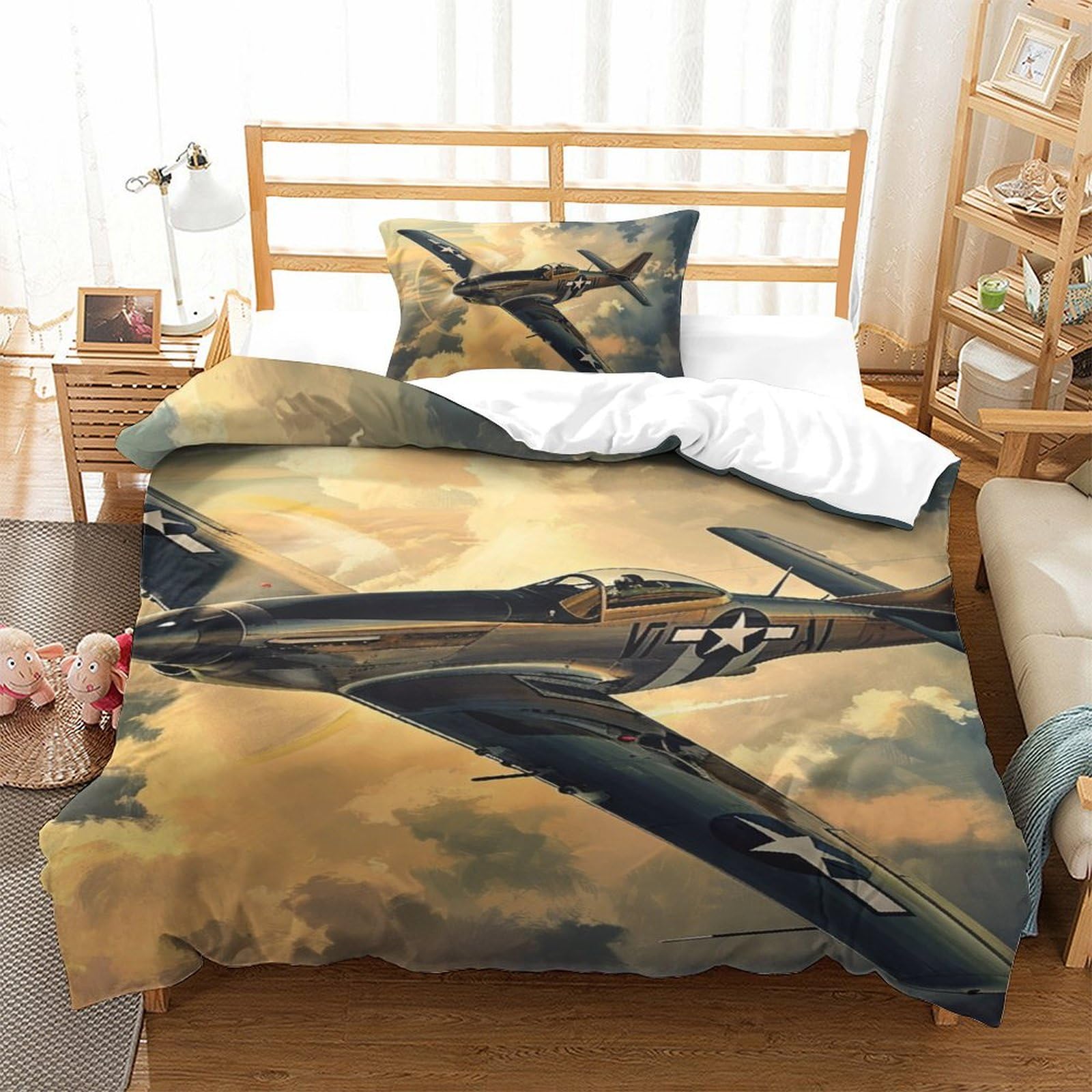 Housse de couette avion de combat 135x200 microfibre pour lit simple
