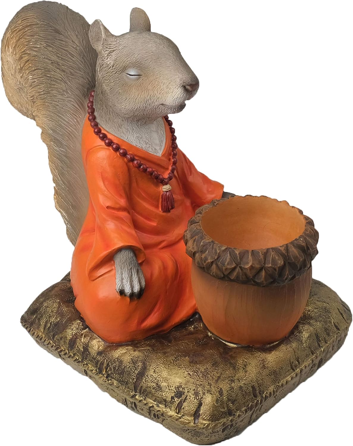 Squirrel Bird and Squirrel Feeder Garden Statue 7.5" x 5.5" - Polyresin Sculpture Ornament for Outdoor Decor - Squirrel Sitting Buddha Yard Art Animal Garden Decorations