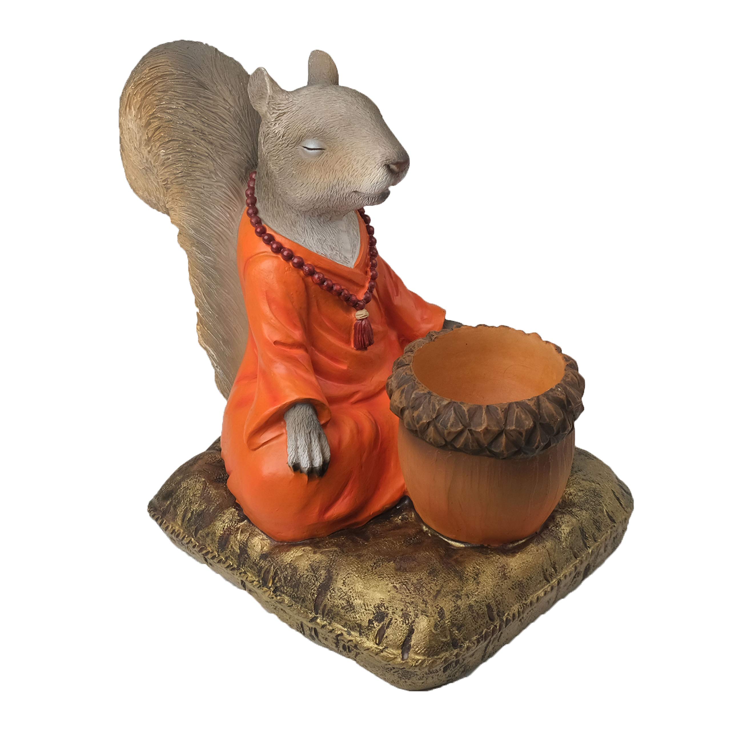Squirrel Bird and Squirrel Feeder Garden Statue 7.5" x 5.5" - Polyresin Sculpture Ornament for Outdoor Decor - Squirrel Sitting Buddha Yard Art Animal Garden Decorations