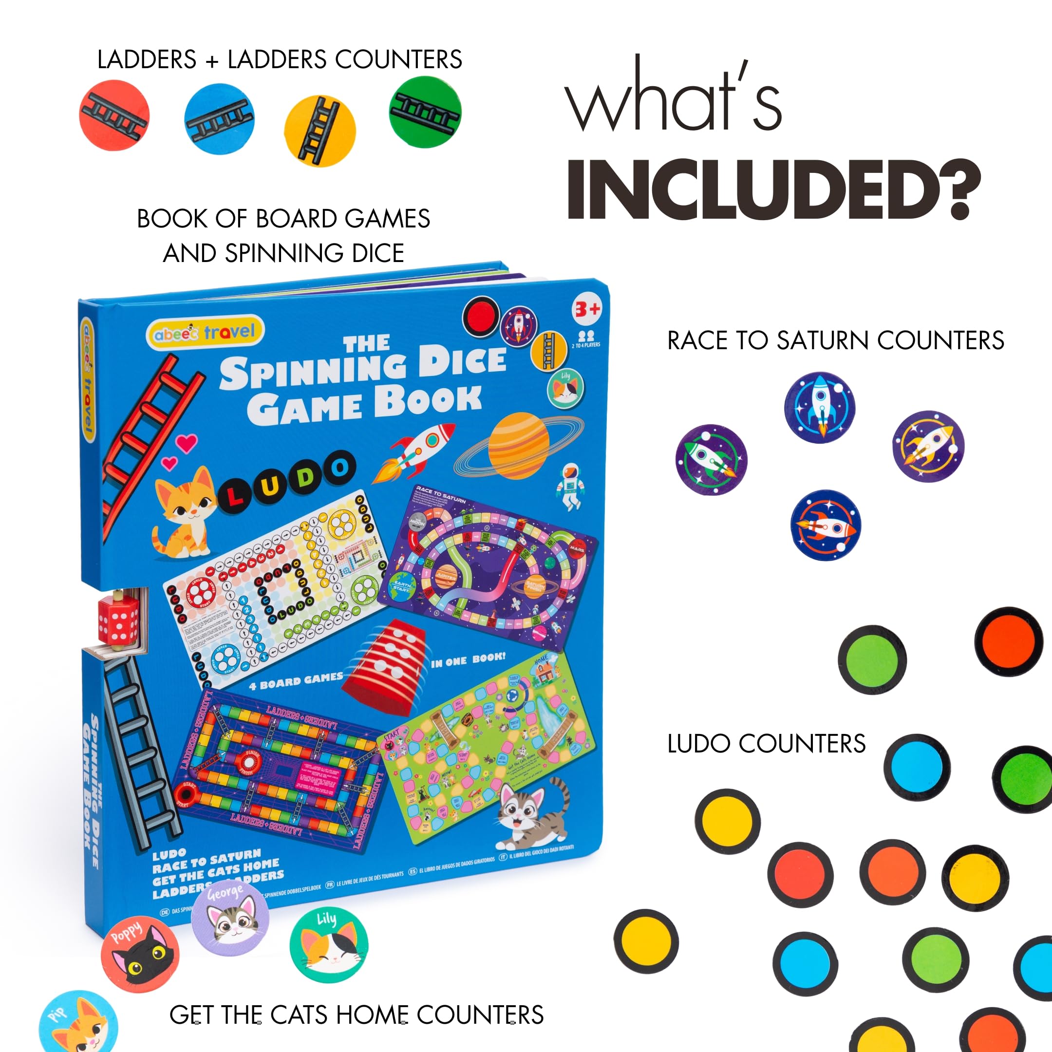 abeec Spinning Dice Game Book, 4-in-1 Portable Board Game Collection with Built-In Spinner & Counters - Image 3