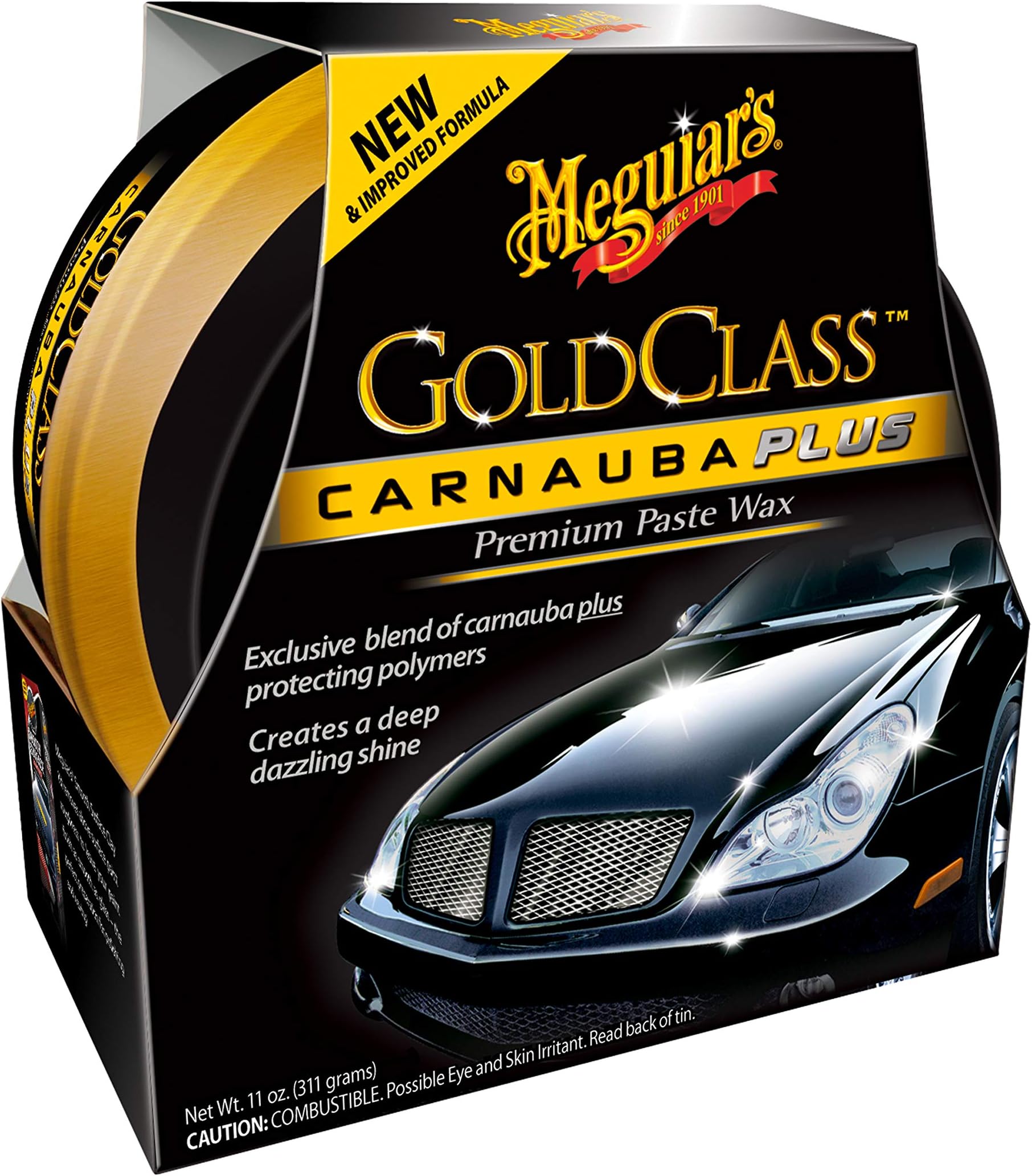 Meguiar's Gold Class Carnauba Plus Premium Paste Wax 311 g – Long-Lasting Carnauba-Polymer Blend for Deep Shine & Reflective Finish, Safe for Clear Coat & Glossy Paint