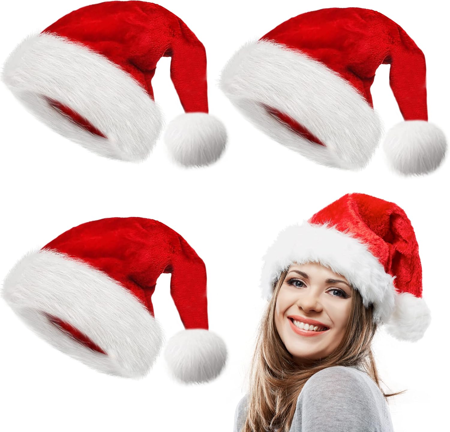 LINAYE 3 Pack Christmas Santa Hats for Adults Extra
