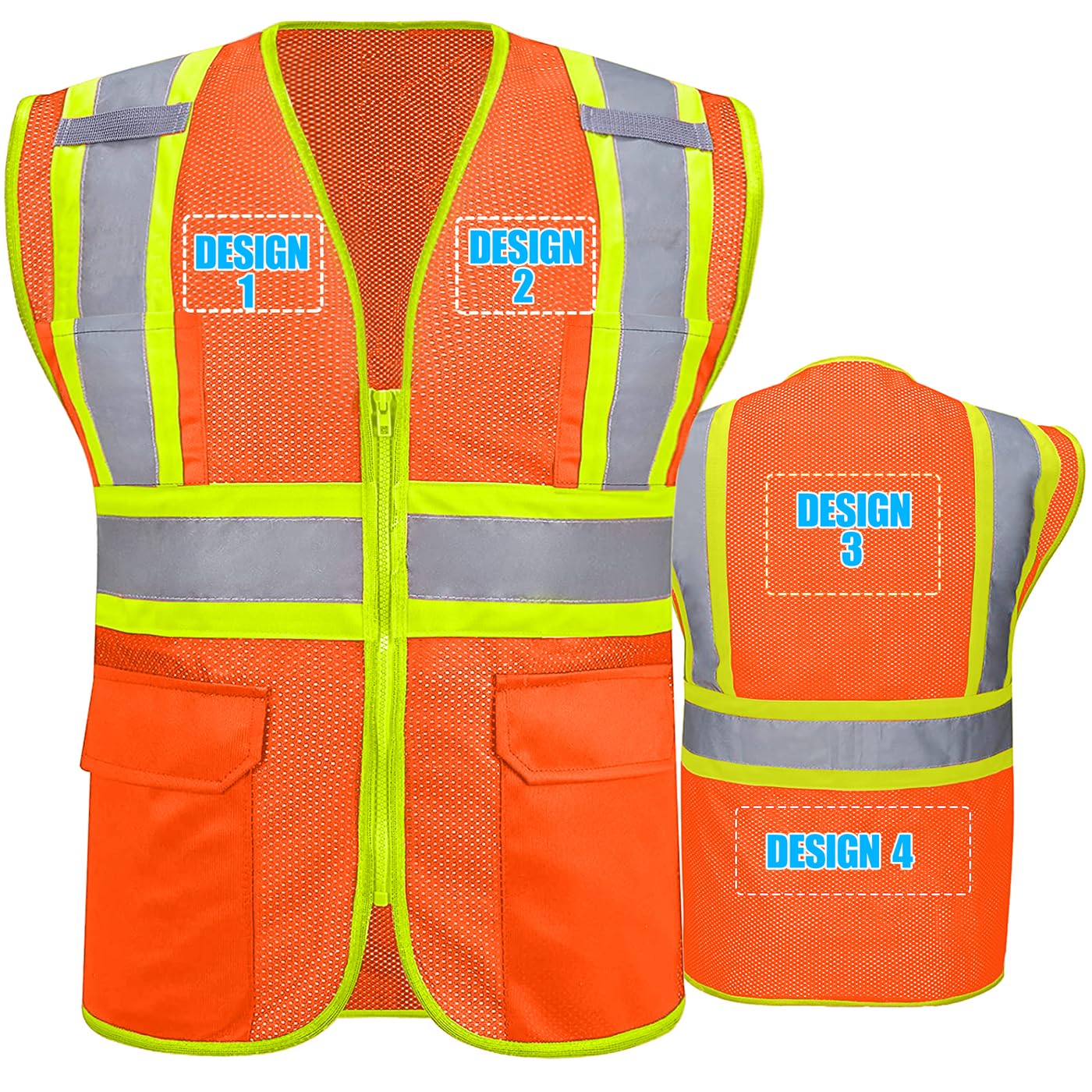 Custom Logo Safety Vest(S,M,L,XL,2XL,3XL,4XL) High Visibility Reflective Safety Vests Class 2