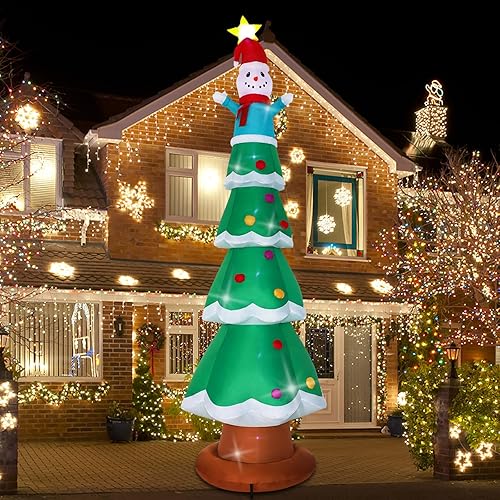 SHDEJTG Decoración inflable de Navidad de 13 pies para exteriores, árbol de Navidad, muñeco de nieve, decoración inflable de patio con luces LED
