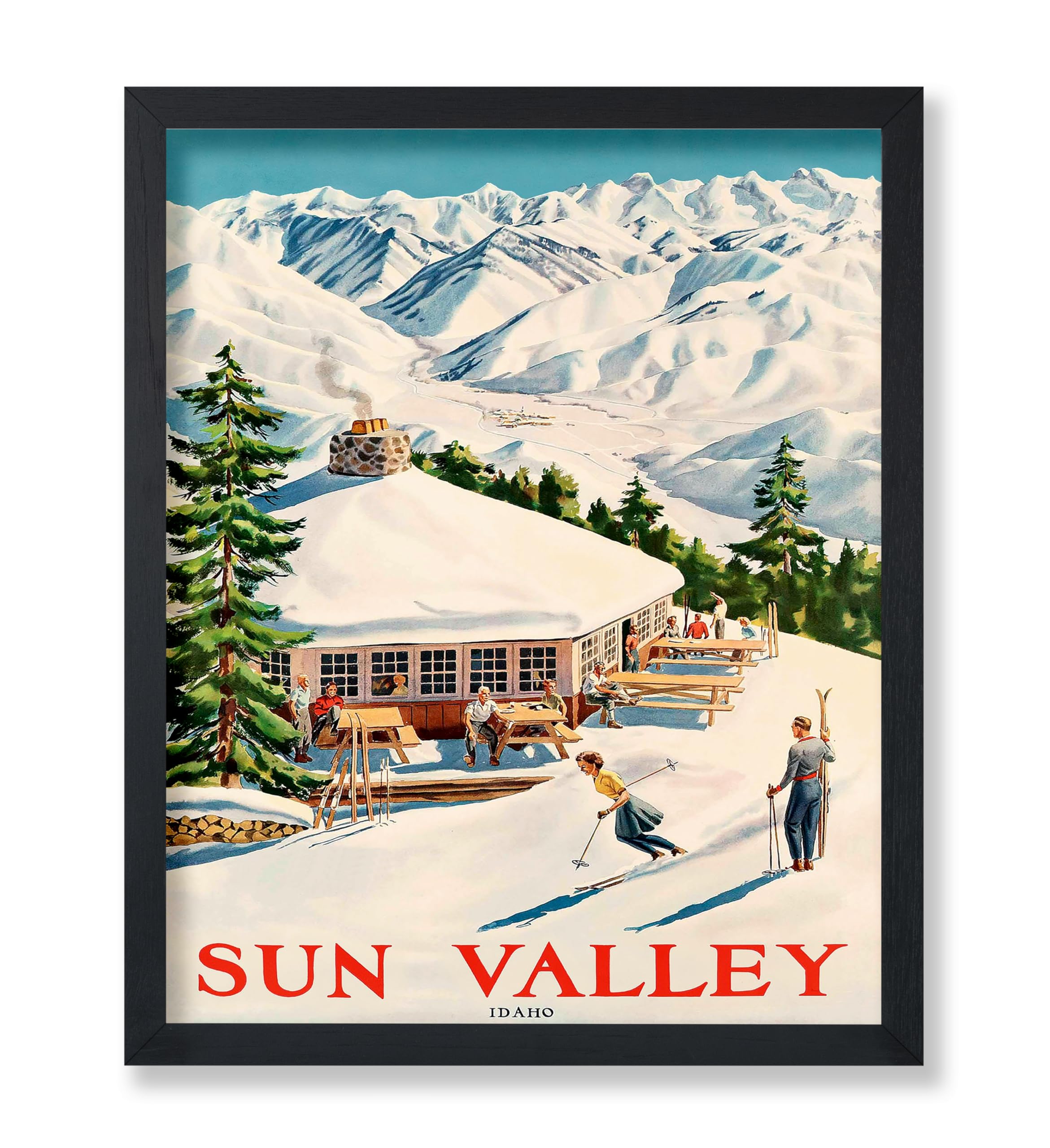 Monem Art Vintage Travel Poster - Retro Sun Valley Mount Baldy Print - Idaho Art - Ski Art - Gift for Men, Women, Travel Lover, Athlete - Decor for