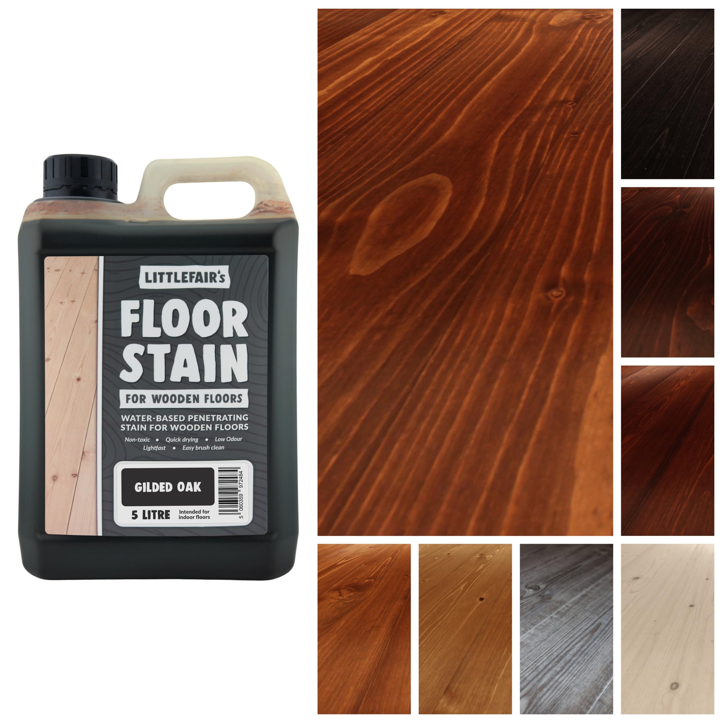 Littlefair's Gilded Oak Wood Floor Stain Water-Based (Gilded Oak) - Quick Drying, Non-Toxic, Eco-Friendly & Low Odour - 5Ltr
