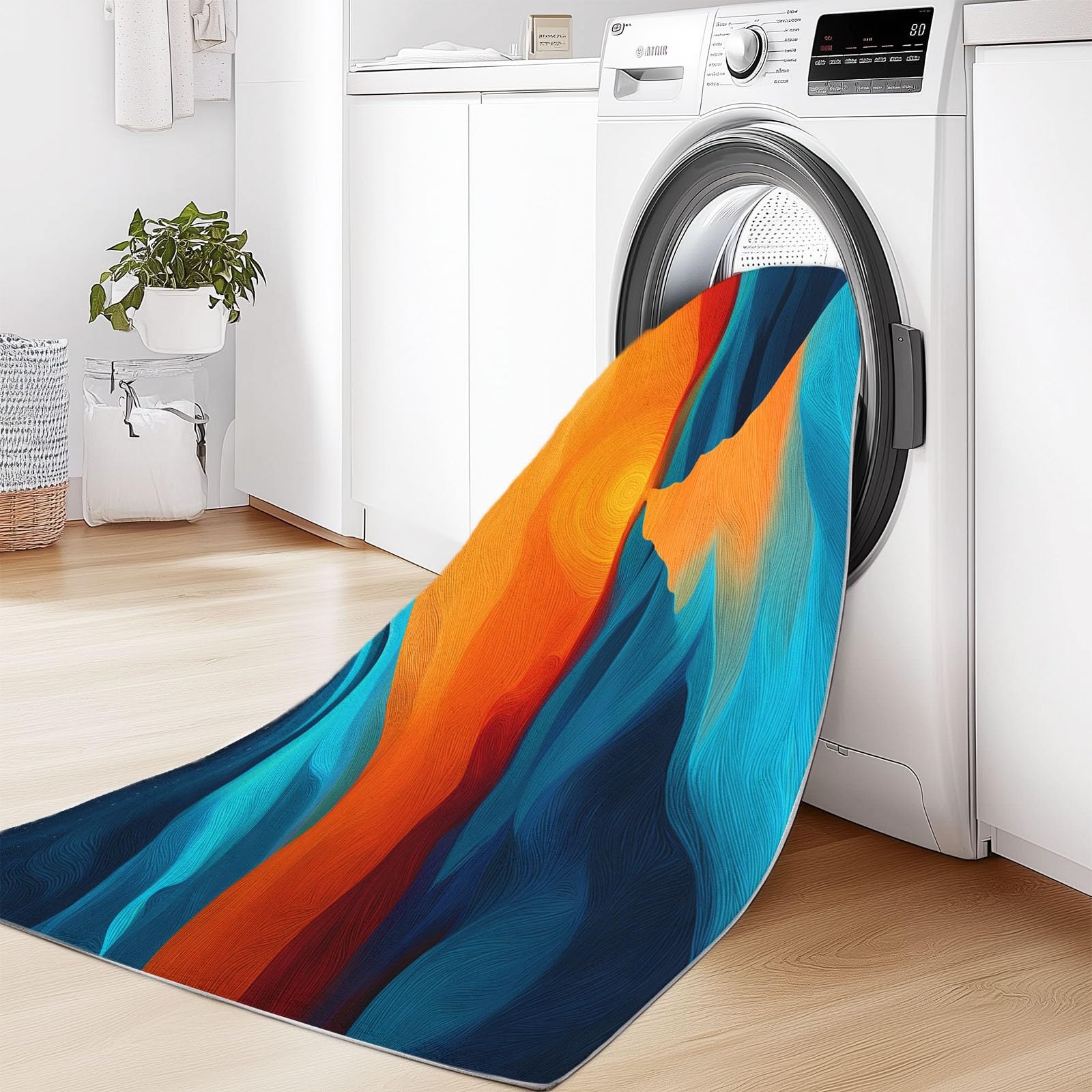 Tapis De Salon 160 x 230 cm, Tapis Lavables Vagues Océaniques Coucher De Soleil Chemin avec Dos Antidérapant, Doux et Facile d'entretien, pour Cuisine Salle à Manger Bureau et Chambre Art Abstrait