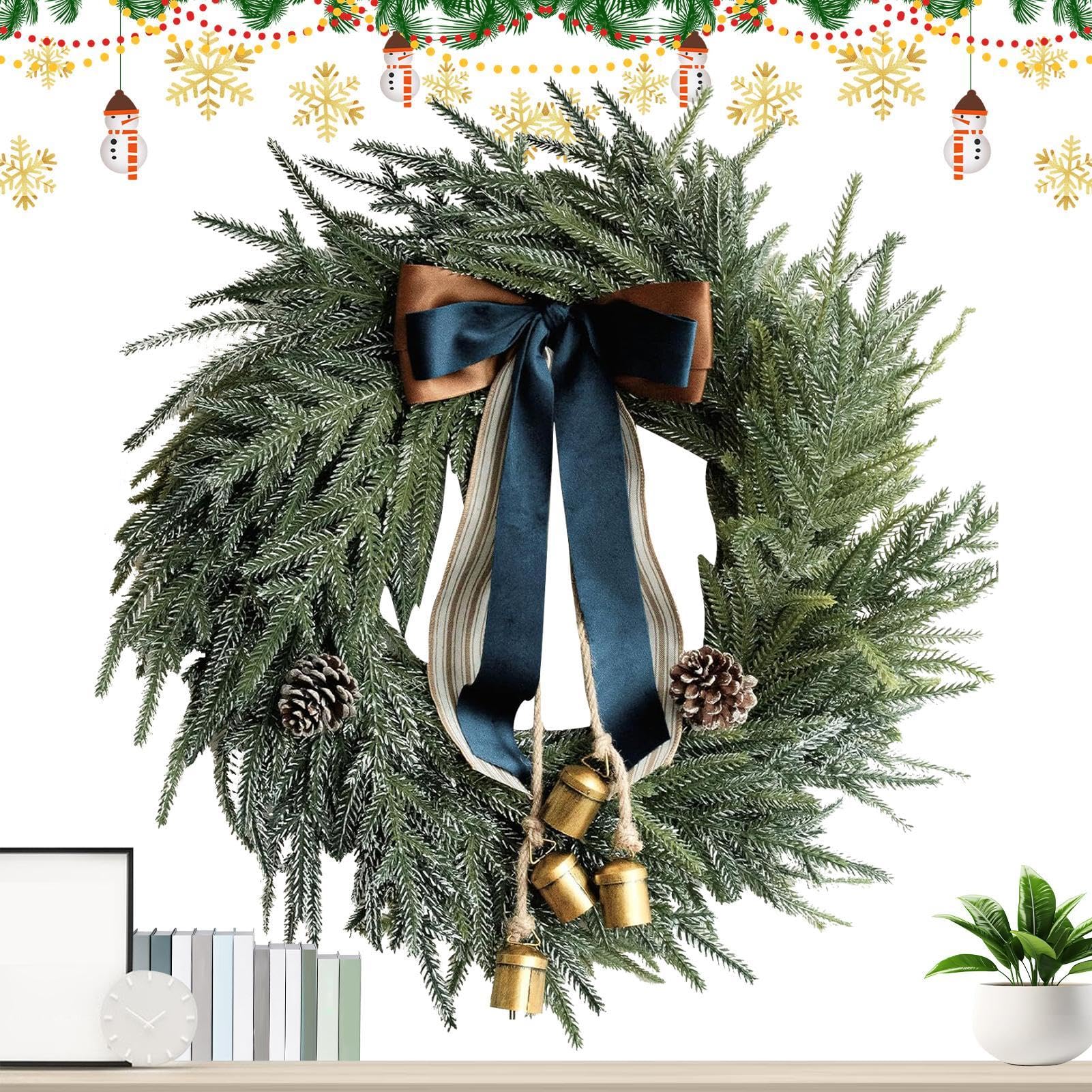 Künstlicher Kiefernkranz, Weihnachtsgirlande, Dekoration, Outdoor-Urlaubsdekoration, dekorativer Glockenkranz mit Schleifenband, Weihnachtsdekoration, Girlanden für Kinder, Erwachsene, Familie