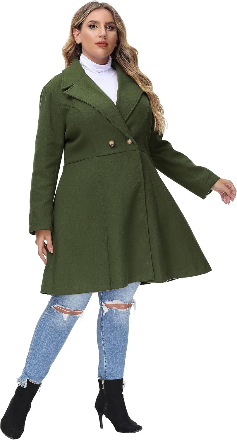 Chic Olive Green Plus Size Wool Pea Coat