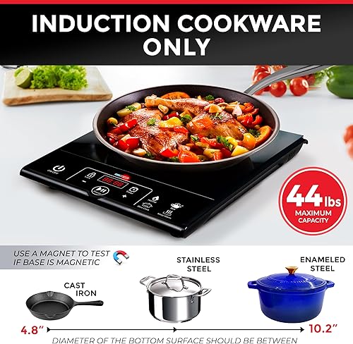 Miniatura 2 de Mueller RapidTherm - Quemador portátil de inducción para encimera de inducción, 1800 W, 8 niveles de temperatura, temporizador, apagado automático,