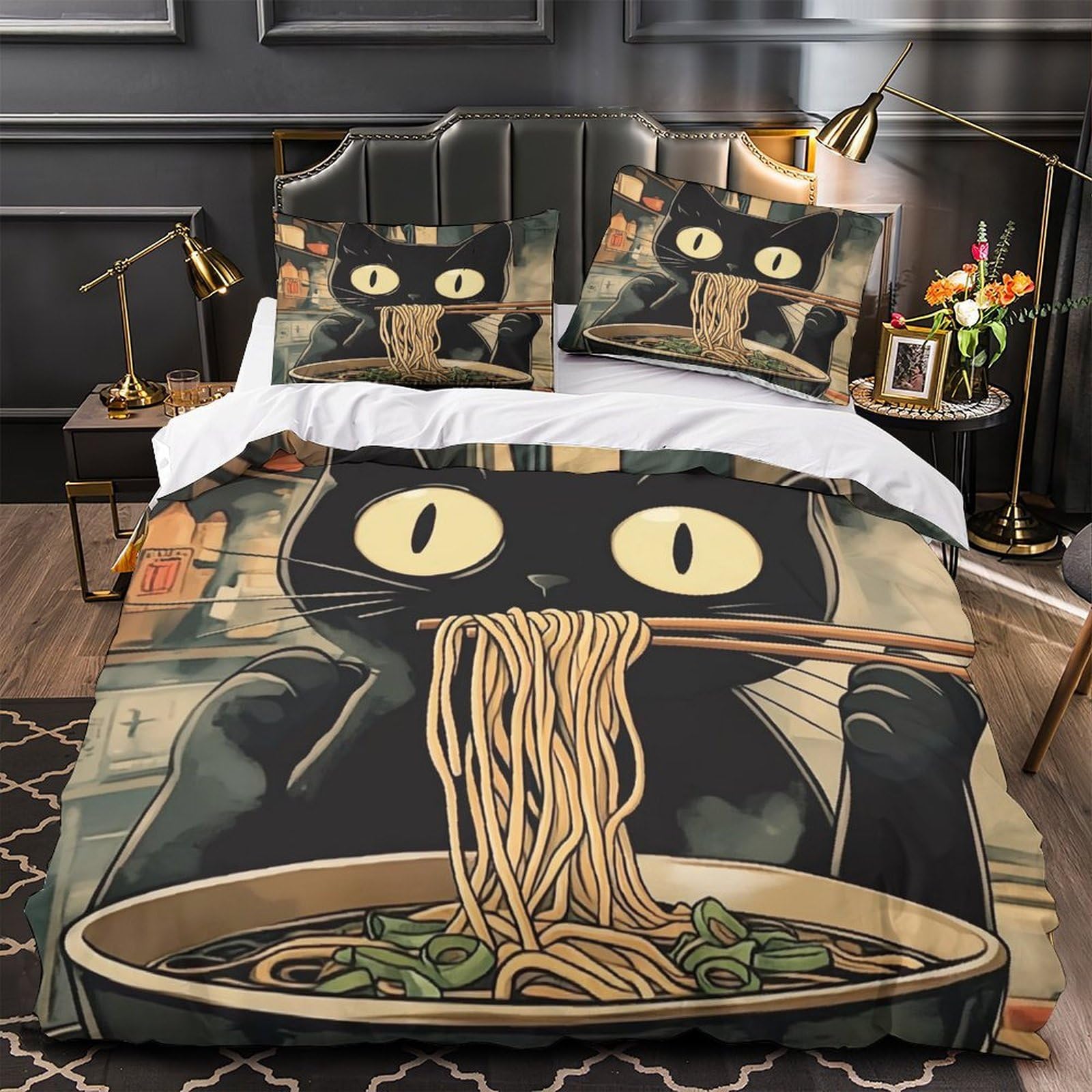 Parure de lit chat mignon motif 3D avec housse de couette king 220x240 et 2 taies d'oreiller