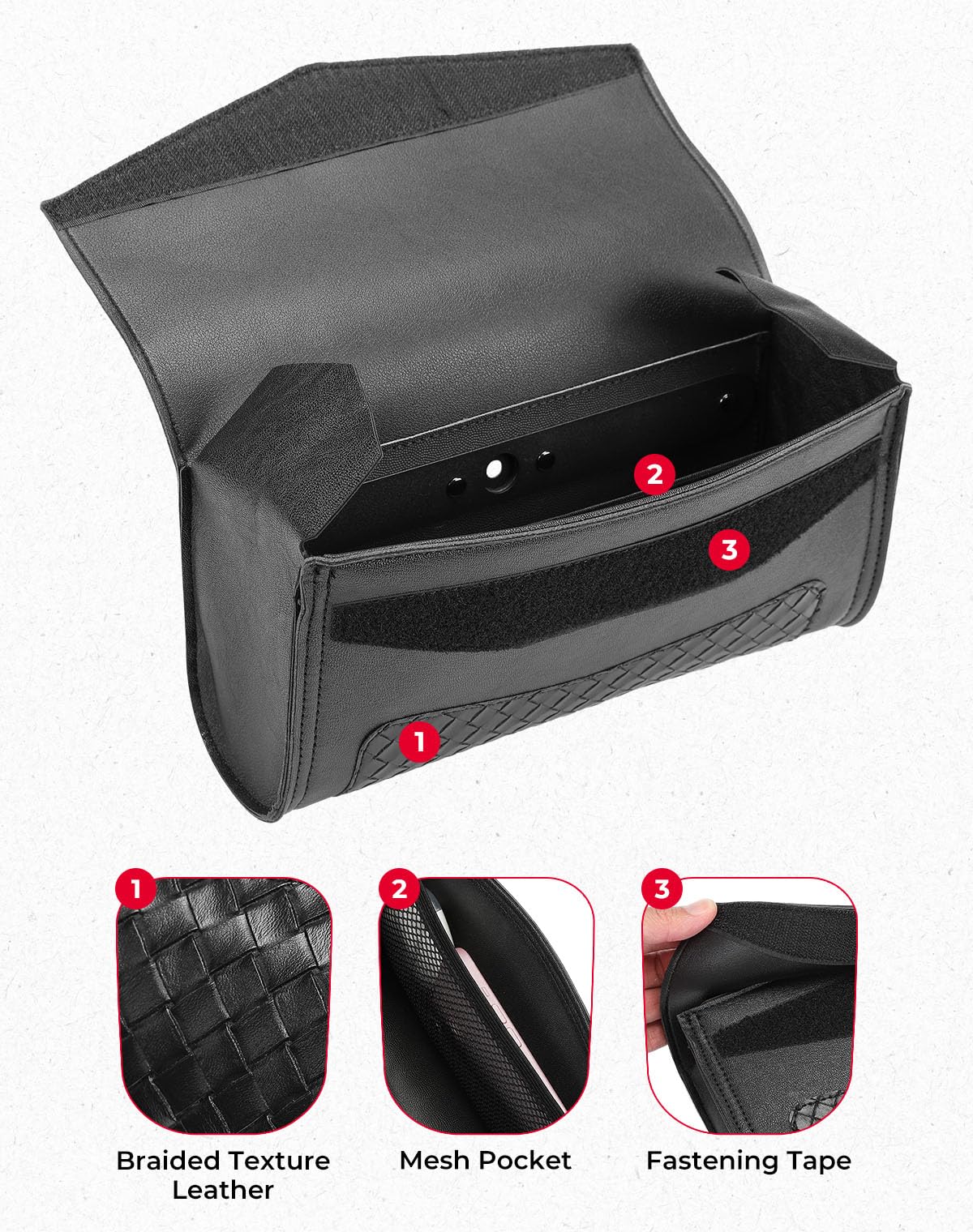 KEMIMOTO Sac à outils en cuir clouté pour pare-brise de moto compatible avec Touring Road King Softail 1995-2024