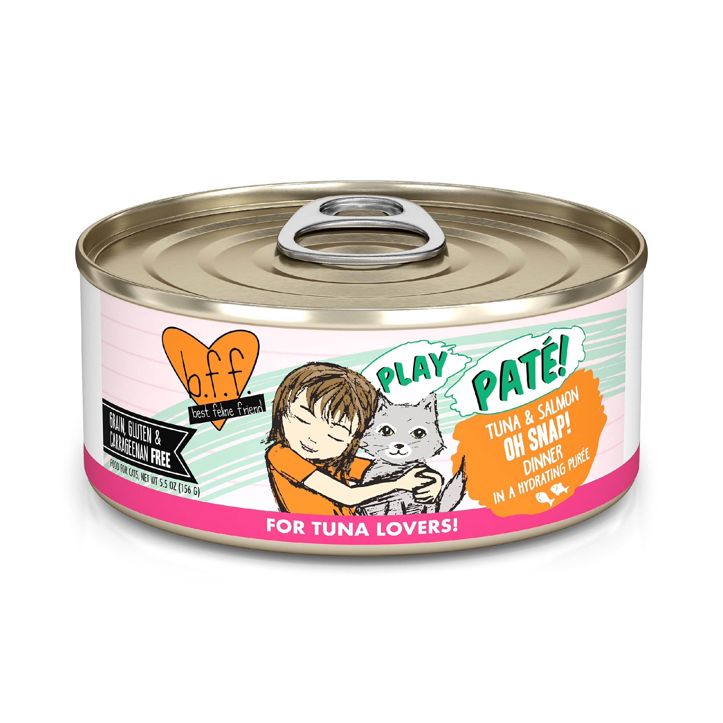 Weruva B.F.F. Play - Best Feline Friend Paté Lovers, Aw Yeah!, Tuna & Salmon Oh Snap! with Tuna & Salmon, 5.5oz Can (Pack of 8)