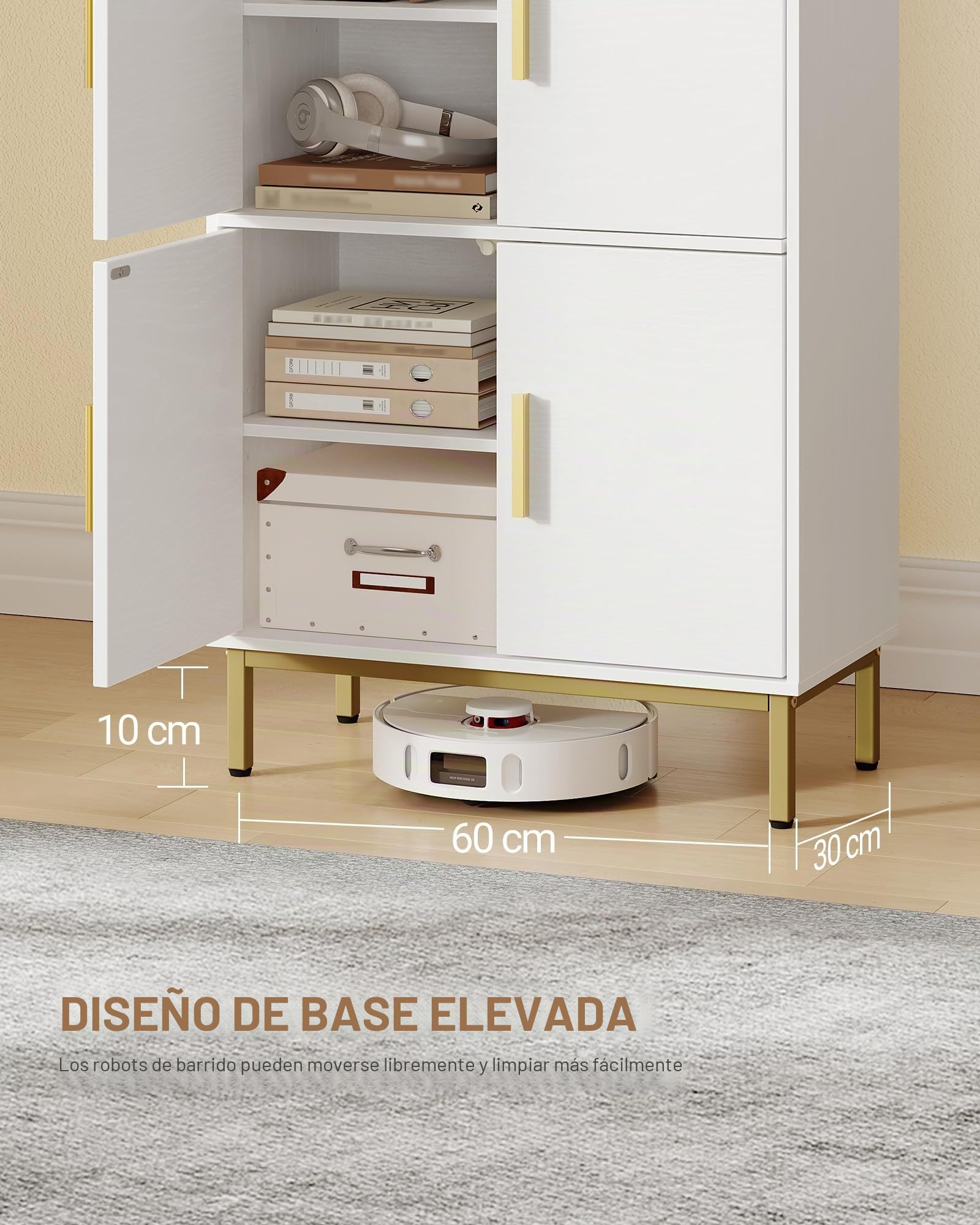 Hzuaneri Armario de Baño, Armario de Almacenamiento, 2 Puertas de Mueble y 1 Espacio Abierto, Estantes Ajustables, Baño de Casa, Sala de Estar, Estudio, Dormitorio, 30 x 60 x 120 cm, Blanco SC45613G