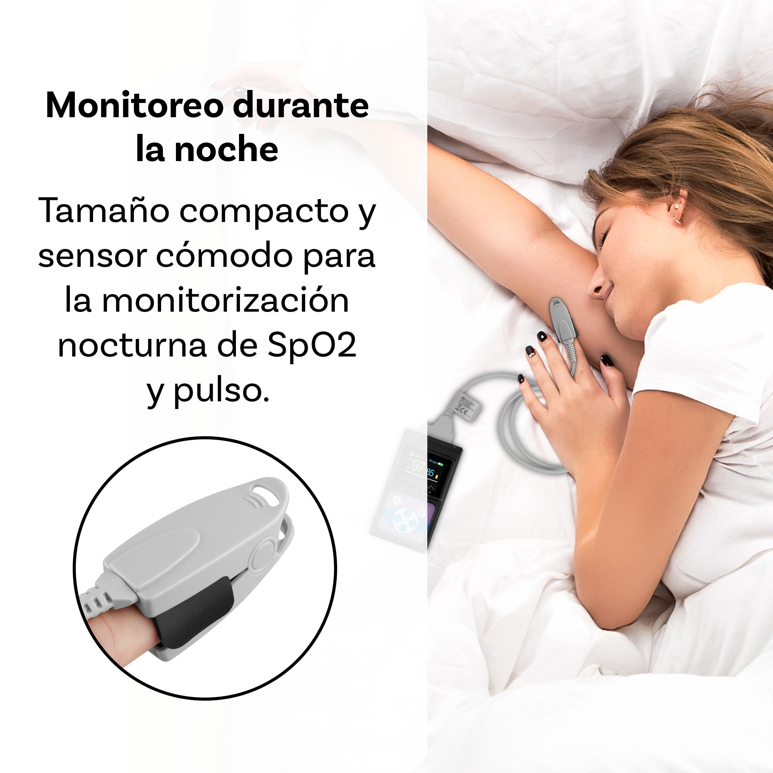 Pulox Pulsioxímetro PO-650A - Medidor de SpO2 y pulso con sensor externo - Mediciones de larga duración, memoria de datos, señal acústica de aviso
